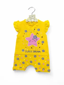 Salopeta de vara pentru bebe fetite, model stea, galben