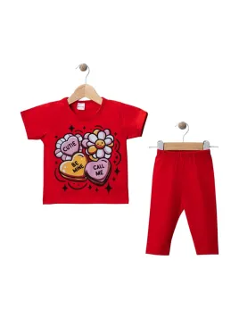 Compleu vara fete INIMI &amp; FLORI, rosu - MiniStyle® Cumpără acum!