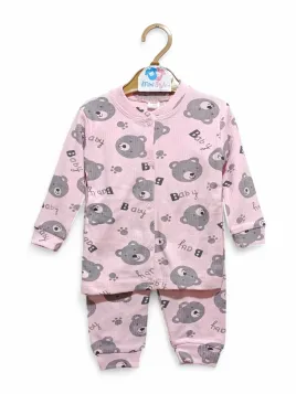Pijama fetite, bluza cu capse, imprimeu ursuleti, roz