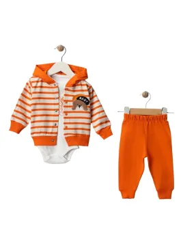 Compleu 3 piese bebe, hanorac cu gluga, imprimeu URS, portocaliu