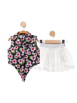 Compleu vara fete camasa si fusta tul, model Flori, multicolor
