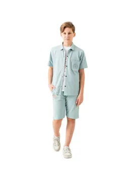 Set de vara baieti, camasa, tricou, pantaloni scurti, verde